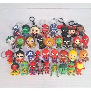Lot of 35 3D Figural Keychain Bag Clips Marvel DC TMNT Sonic He-Man Mixed Huge